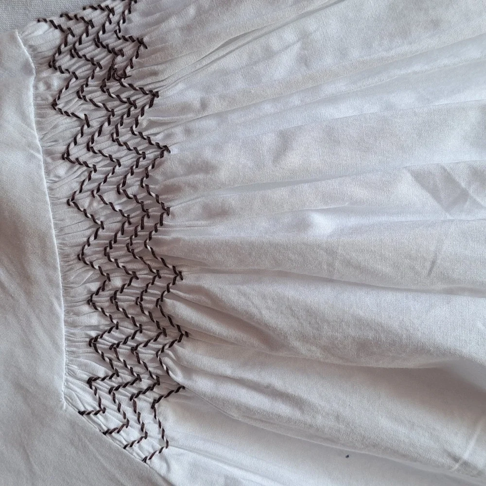 Madewell Smocked Puff Sleeve Embroidered Top White XL NU455 Boho Blouse NEW
